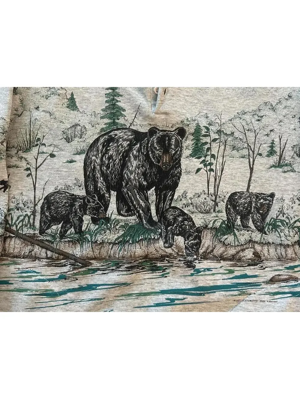 Vintage bear sweater forest river all over print L made in usa - Picture 4 of 7